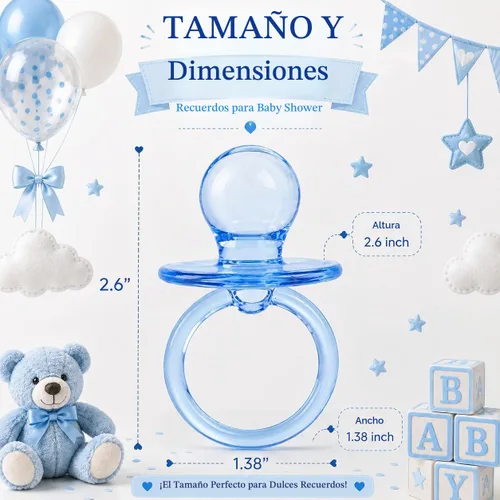 Vista 2 de Chupete de bebé de 2.5 pulgadas para decoración de baby shower (azul, 36 unidades)
