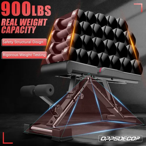 Vista 7 de OPPSDECOR Adjustable Weight Bench, 900LBS Capacity, 8+4+2 Positions, 18.5" Seat Height, Easy Assembly Foldable Workout Bench for Home Gym Strength