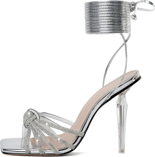 Vista 2 de YODEKS Women's High Heel Sandals Strappy Stiletto High Heel Open Square Toe Shoes