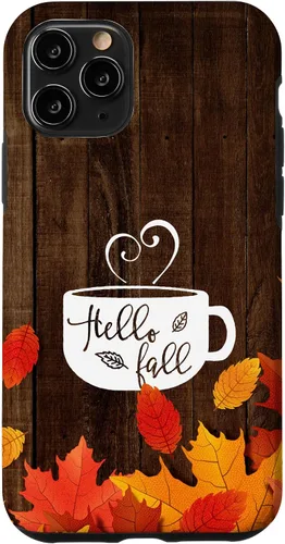 Vista 27 de Hello Fall - Taza de café para iPhone 16, diseño de hojas de otoño