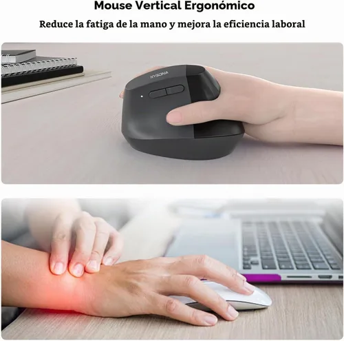 Vista 3 de KYSONA EM18 - Ratón vertical ergonómico inalámbrico, diseño Ergo, mouse inalámbrico Bluetooth para manos medianas, clic silencioso, DPI ajustable