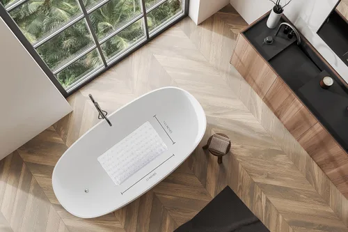 Vista 4 de Splash Home Tapete antideslizante para bañera con ventosas y agujeros de drenaje, tapete de baño para bañera, 27 pulgadas de largo x 14.5 pulgadas