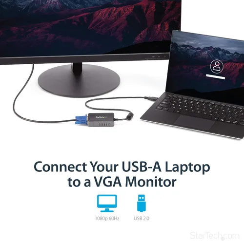 Vista 2 de StarTech Adaptador USB 2.0 a VGA, convertidor de monitor USB a VGA para Windows, 1440x900 (sin soporte para macOS/ChromeOS/Linux)