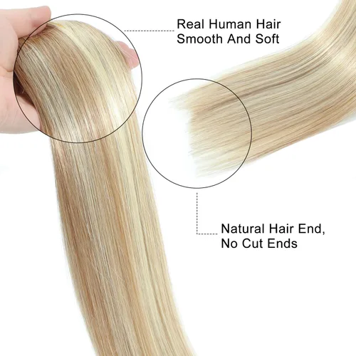 Vista 2 de Tinashe Extensiones de cabello humano real con alambre, lacio, 12 pulgadas, 2.47 onzas, rubio claro, con reflejos rubio dorado, extensiones
