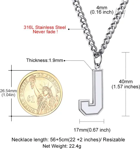 Vista 7 de GoldChic - Collar con letra inicial para hombre, de acero inoxidable, collar de iniciales grandes para deportistas y atletas, colgante del alfabeto