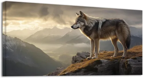 Vista 14 de YONICA Lienzo decorativo para pared, diseño de lobos corriendo en la nieve, mirando a lo lejos, alta definición, giclée, listo para colgar, adecuado