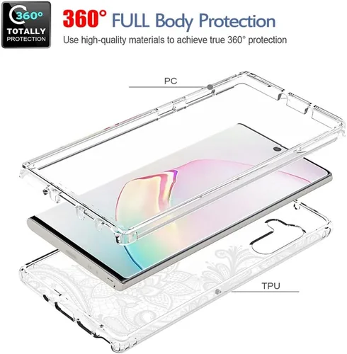 Vista 3 de Funda para Samsung Galaxy Note 10, Samsung Note 10 SM-N970U con protector de pantalla de vidrio templado, funda protectora de cuerpo completo