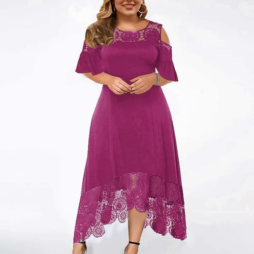 Vista 2 de Vestidos de talla grande para mujer, vestido de verano 2023, elegante, sexy, entallado, con encaje, retazos, manga con volantes, vestido de invitada