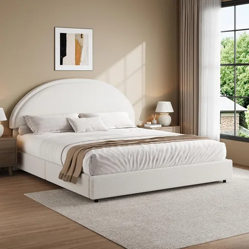 Vista 12 de Base de cama REVOMINCA tamaño Queen, base de cama tapizada de plataforma con cabecero, cama de plataforma suave con esquinas redondas, no se Dgery
