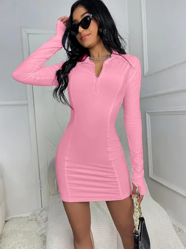 Vista 2 de LAXiMU Vestidos ajustados para mujer, casual, manga larga, sexy, para fiesta, club, mini vestido