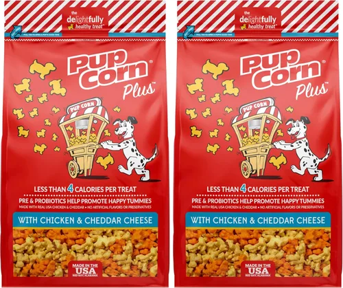 Vista 22 de Pup Corn Plus - Golosinas para perros infladas con prebióticos y probióticos - Pollo y queso cheddar (24 onzas) - Fabricado en Estados Unidos