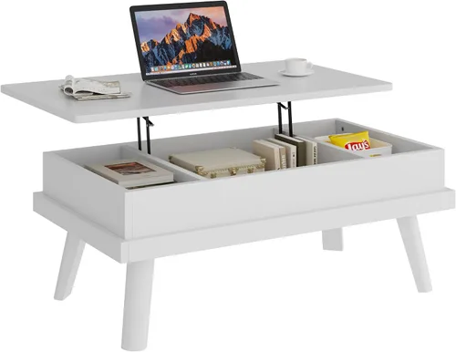 Vista 8 de Shintenchi Mesa auxiliar, mesa de centro elevable con compartimento oculto, mesa de comedor de mesa elevada, mesa central elevadora para sala