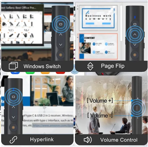 Vista 5 de Clicker para presentaciones de PowerPoint, TIBURN 100 pies Clicker de presentación USB/USB-C 2 en 1 Diapositivas Clicker