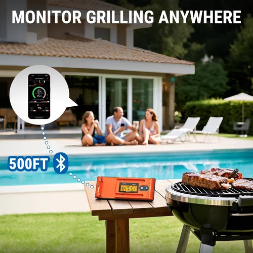 Vista 5 de [Usado] Termómetro inalámbrico Bluetooth de carne de 500 pies para asar y ahumar, termómetro de parrilla de doble sonda de carne, amplificador