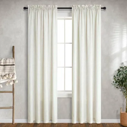 Vista 100 de Mrs.Naturall - Cortinas transparentes con bolsillo para barra de 36x63 pulgadas de lino mezclado negro