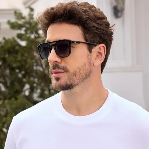 Vista 2 de Arjien Lentes de sol polarizados de aviador para mujeres y hombres, protección UV400, lentes de sol de moda de doble puente de los años 70