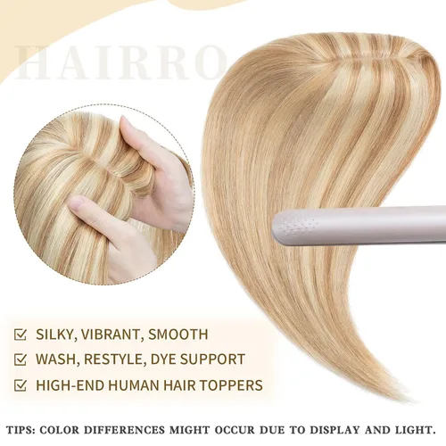 Vista 24 de Hairro Toppers de cabello humano 100% real para mujeres sin flequillo, postizos de cabello real con clip, base de seda transpirable para cubrir