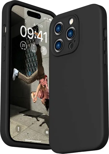Vista 8 de CellEver Funda de silicona resistente para iPhone 14 Pro [protección de cámara] [revestimiento antiaceite] protección militar contra caídas Negro