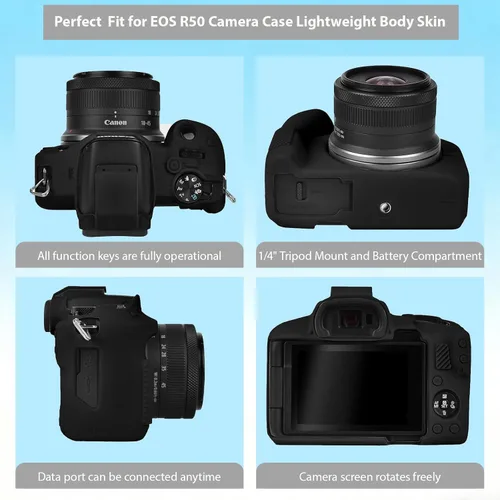Vista 4 de Funda para cámara Canon EOS R50, funda protectora de silicona suave, antiarañazos, funda ajustada delgada con accesorios de protector de pantalla