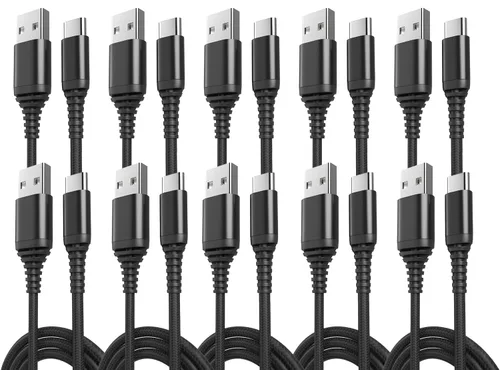 Vista 8 de Paquete de 3 cables USB tipo C a USB A de 10 pies – Cables trenzados QC de carga rápida de 10 pies compatibles con iPhone 15, MacBook Pro, iPad mini