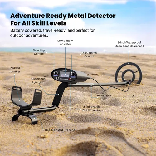 Vista 8 de Detector de Metales Bounty Hunter Tracker IV – Diseñado para Adultos y Niños con Bobina Impermeable de 8 Pulgadas, Alta Precisión, 3 Modos