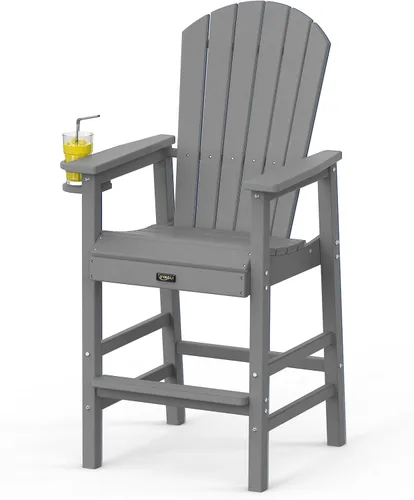 Vista 12 de VINGLI Silla Adirondack alta, silla Adirondack de plástico para todo tipo de clima con portavasos, taburetes de bar resistentes para exteriores Azul