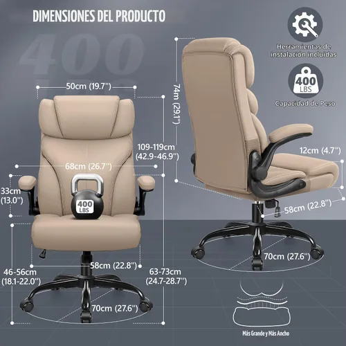 Vista 2 de Silla de oficina HeroSet, sillas de escritorio de computadora ergonómicas grandes y altas, silla ejecutiva de cuero transpirable con respaldo alto