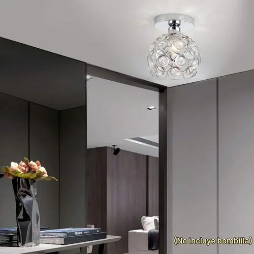 Vista 4 de Lámpara de araña mini plateada, lámpara de techo de cristal, luces de pasillo semiempotradas, pequeñas cubiertas de lámpara de araña de metal hechas