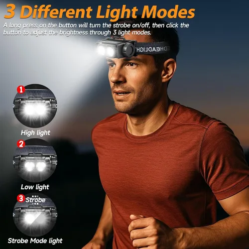 Vista 2 de Paquete de 6 faros recargables, 5000 L, luz LED súper brillante, recargable, 3 modos, linterna desmontable y lámpara de cabeza impermeable