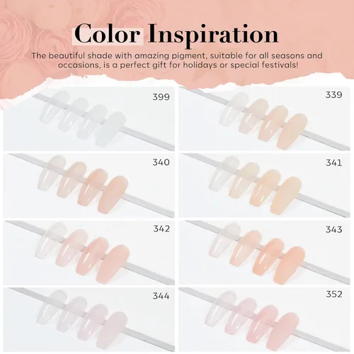 Vista 6 de AZUREBEAUTY Kit de uñas en polvo de inmersión, gelatina translúcida blanca lechosa, rosa desnudo, neutro, claro, 8 colores, juego de polvo