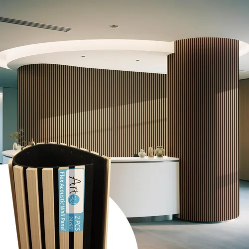 Vista 15 de Art3d Paquete de 1 panel de pared de listones de madera acústica con diseño plano enrollable, paneles absorbentes de sonido de 95.3 x 23.8 pulgadas