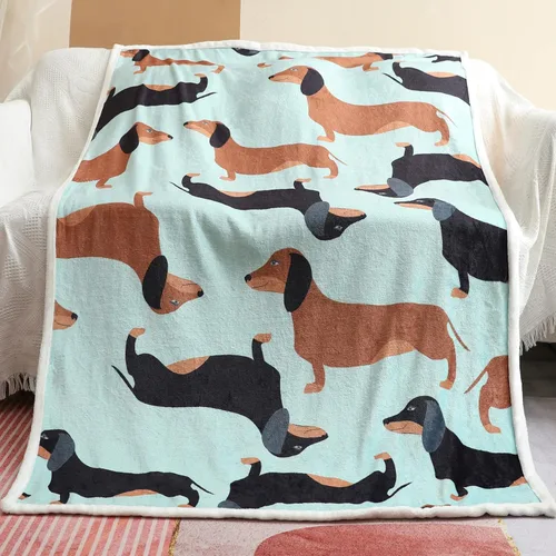 Vista 9 de Manta de perro salchicha Weiner, manta de perro salchicha con texto en inglés "I Love Dachshunds" para adultos, regalo súper suave para los amantes