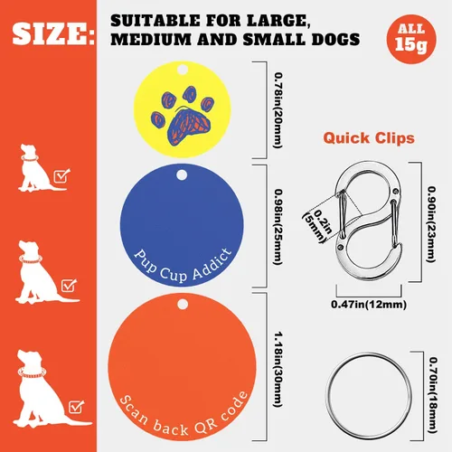 Vista 5 de Etiqueta de identificación de perro personalizada con código QR con almacenamiento de información de mascotas en línea Modifiable