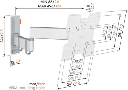 Vista 8 de Vogel's Comfort TVM 3245 - Soporte de pared giratorio para televisores de 19 a 43 pulgadas, hasta 33.1 lbs, certificado TÜV, gira hasta 180°, VESA