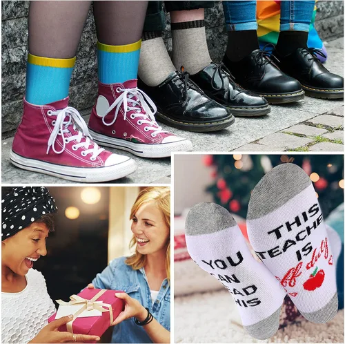 Vista 5 de Geyoga 4 pares de calcetines novedosos para profesores, regalos divertidos de graduación, calcetines unisex para mujeres y hombres
