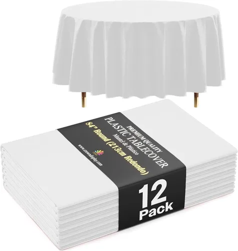 Vista 32 de Exquisite 66% Thicker Premium Aqua Round Tablecloth 0.5 Mil 6 Pack Plastic Table Cloth Disposable 84 Inch Round Plastic Tablecloth Won't Tear Easily