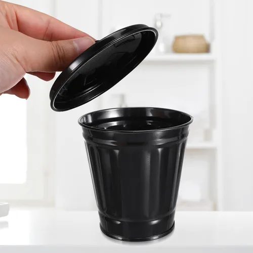 Vista 9 de Basurero de escritorio con tapa de basura, forma adorable y a la moda, fácil de combinar con decoración del hogar, pequeña tapa de maceta