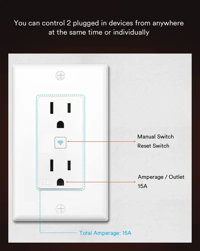Vista 5 de iLintek - Enchufe eléctrico estándar inteligente, enchufe de pared inteligente que funciona con Alexa y Google Home, certificado ETL y FCC, WiFi