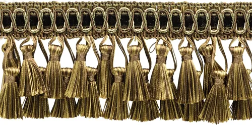 Vista 4 de Colección Noblesse de 3" (7.5cm) Elaborado con flecos de borla de dos niveles # TFH3D, oro canario #4875 (oro oscuro, oro amarillo) paquete de valor