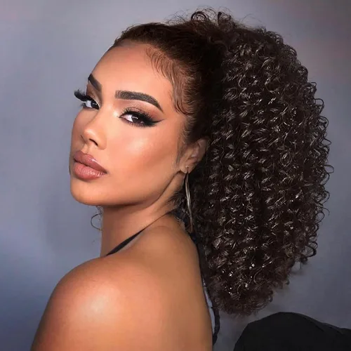 Vista 11 de Vigorous Extensión de Cola de Caballo con Cordón de 14 Pulgadas Afro Rizada Corta y Crespa para Mujeres Africanas Colas de Caballo Esponjosas