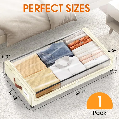 Vista 2 de SpaceHacks Almacenamiento Debajo de la Cama con Ruedas 1 Paquete Almacenamiento Debajo de la Cama con Ventana Transparente y Etiqueta Cajones Debajo