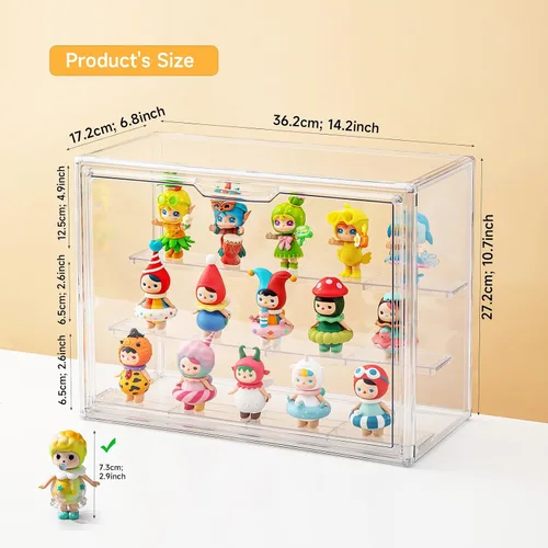 Vista 2 de Vitrinas de acrílico para coleccionables, cajas de estante transparentes de 3 niveles para figuras, vitrina para figuras de acción apilable y a