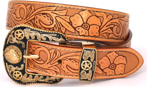 Vista 25 de Western Cowboy - Cinturón de cuero genuino con hebilla grabada, estilo country rodeo para hombre 8052 2cocodrilo Cf