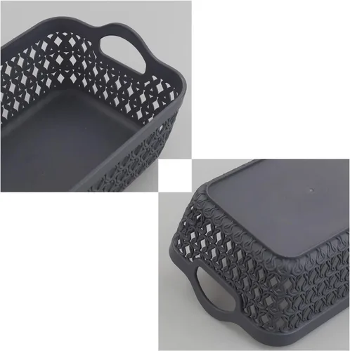 Vista 3 de Readsky Cestas de almacenamiento pequeñas de plástico con asas, cestas de almacenamiento de tejido de escritorio, gris oscuro, 12 paquetes