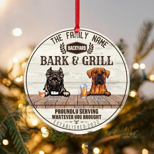 Vista 26 de SILYHEART Christmas Acrylic Ornaments Presa Canario & Pug Bull Dog Christmas Porcelain Ornament Family Dog Name Funny Dog Pet Lovers DIY Christmas