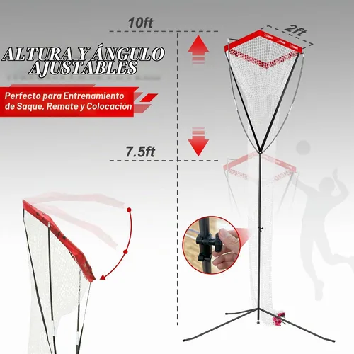 Vista 4 de Entrenador de púas de voleibol, altura ajustable, equipo de práctica individual para ajustar, pinchar, golpear, servir, recarga fácil de bola, base
