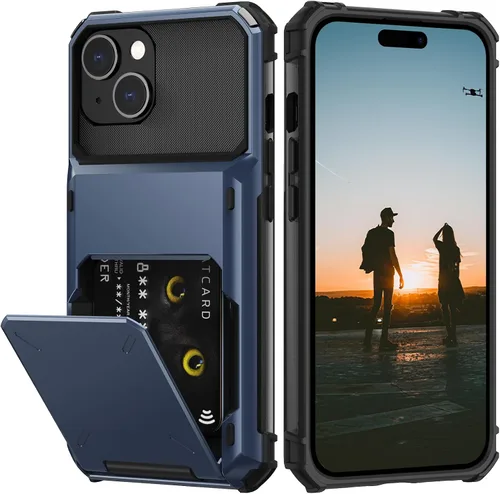 Vista 49 de Nvollnoe Compatible con iPhone 15 Funda con ranura para tarjetas, resistente, protectora de doble capa, a prueba de golpes, ranura oculta