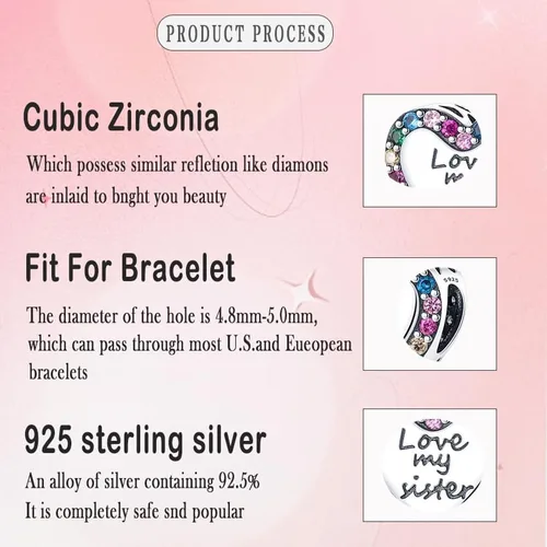 Vista 7 de Abalorio de plata de ley 925 para pulseras y collares Pandora para mujer, circonitas cúbicas 5A, cuentas de joyería