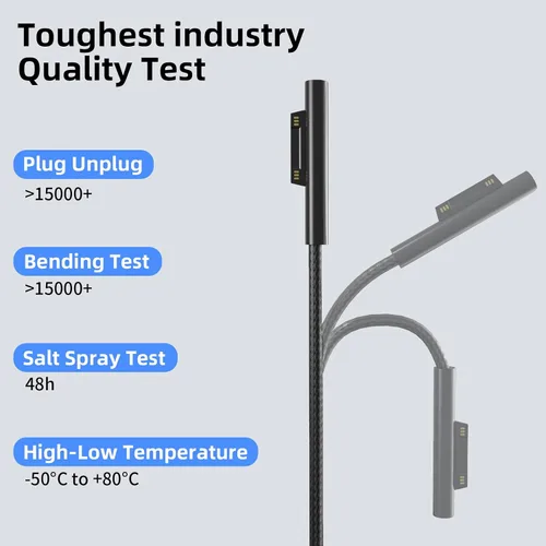 Vista 6 de PD100W USB-C Cable Cargador Compatible con Surface Pro Laptop Microsoft Surface Pro 10/9/8/7+/7/6/5/4/3/X Windows Surface Laptop 6/5/4/3/2/1 Surface