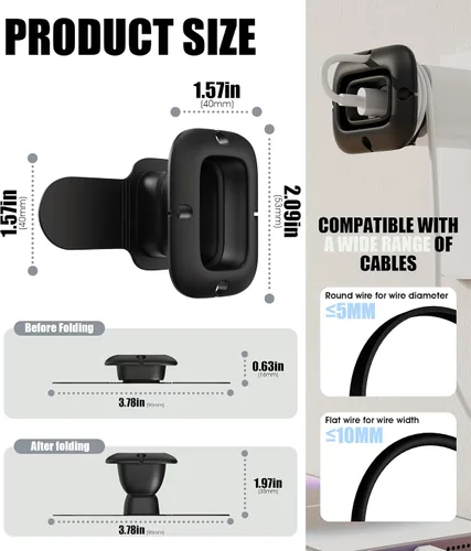 Vista 2 de Organizador de cargador plegable, enrollador de cable de carga, compatible con cargador de iPhone 16/15/14/13/12/11, bloque de cargador USB C